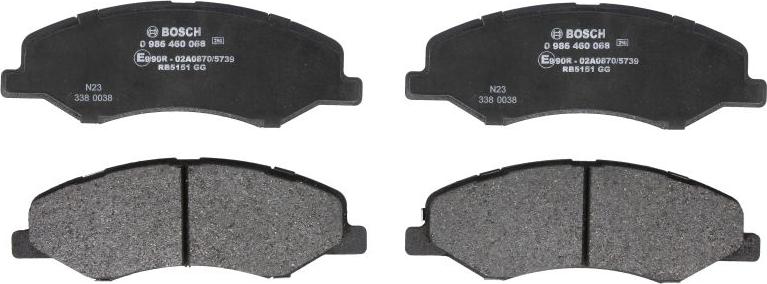 BOSCH 0 986 460 068 — Zestaw klocków hamulcowych, hamulce tarczowe