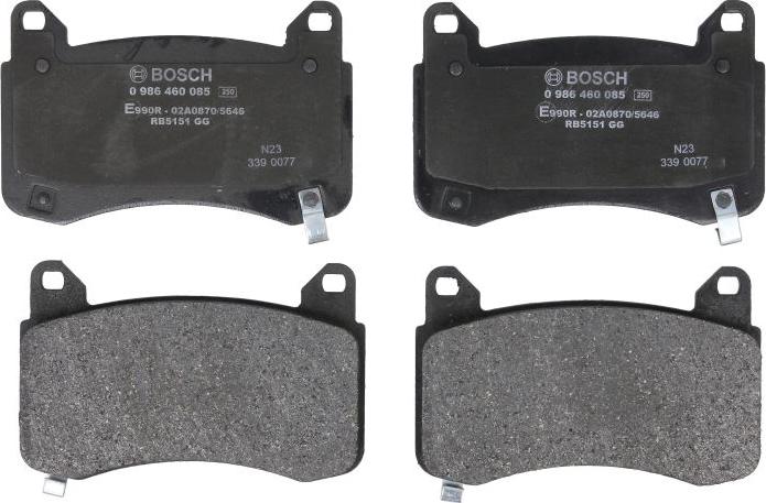 BOSCH 0 986 460 085 — Zestaw klocków hamulcowych, hamulce tarczowe