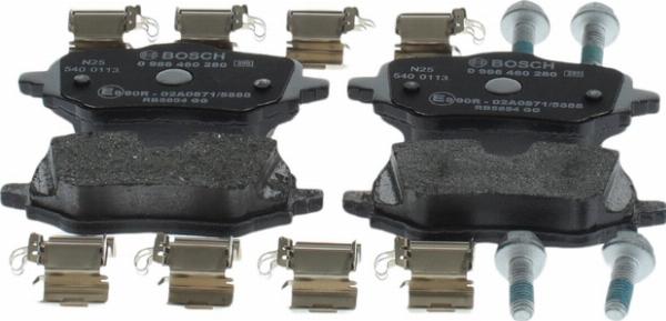 BOSCH 0 986 460 280 — Zestaw klocków hamulcowych, hamulce tarczowe