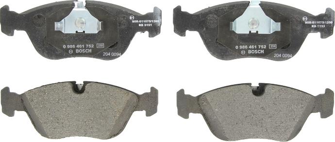 BOSCH 0 986 461 752 — Zestaw klocków hamulcowych, hamulce tarczowe