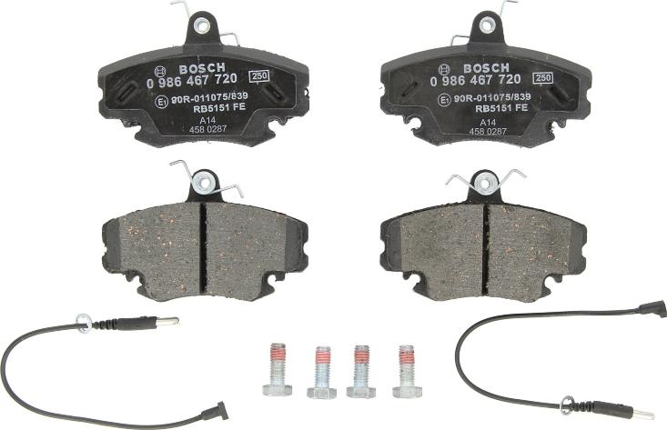 BOSCH 0 986 467 720 — Zestaw klocków hamulcowych, hamulce tarczowe
