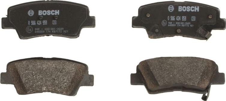 BOSCH 0 986 424 959 — Zestaw klocków hamulcowych, hamulce tarczowe