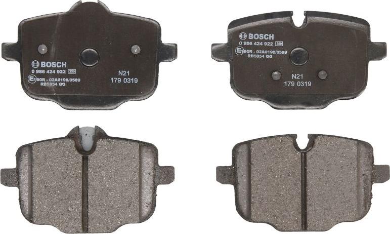BOSCH 0 986 424 922 — Zestaw klocków hamulcowych, hamulce tarczowe