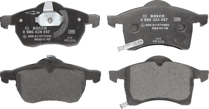 BOSCH 0 986 424 457 — Zestaw klocków hamulcowych, hamulce tarczowe