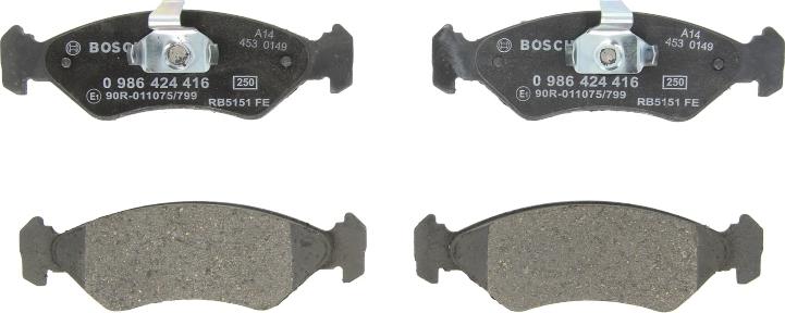 BOSCH 0 986 424 416 — Zestaw klocków hamulcowych, hamulce tarczowe