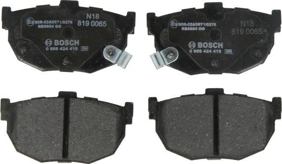 BOSCH 0 986 424 418 — Zestaw klocków hamulcowych, hamulce tarczowe