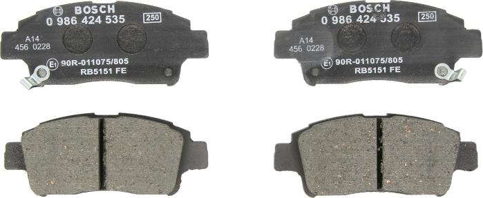 BOSCH 0 986 424 535 — Zestaw klocków hamulcowych, hamulce tarczowe