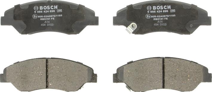 BOSCH 0 986 424 696 — Zestaw klocków hamulcowych, hamulce tarczowe