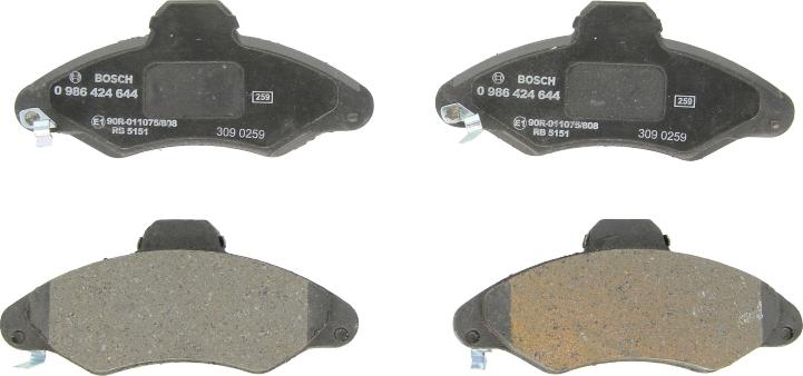 BOSCH 0 986 424 644 — Zestaw klocków hamulcowych, hamulce tarczowe