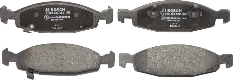BOSCH 0 986 424 666 — Zestaw klocków hamulcowych, hamulce tarczowe