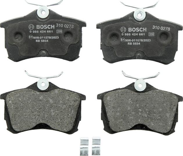 BOSCH 0 986 424 661 — Zestaw klocków hamulcowych, hamulce tarczowe