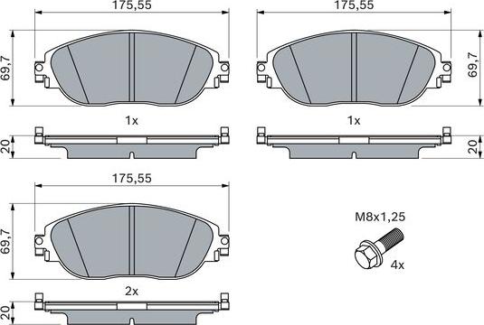 BOSCH 0 986 424 628 — Zestaw klocków hamulcowych, hamulce tarczowe