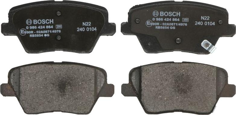 BOSCH 0 986 424 864 — Zestaw klocków hamulcowych, hamulce tarczowe