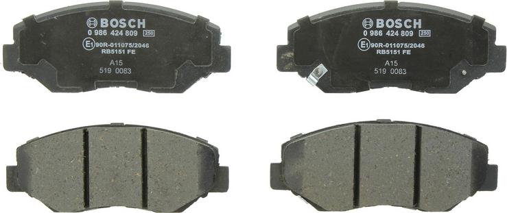 BOSCH 0 986 424 809 — Zestaw klocków hamulcowych, hamulce tarczowe