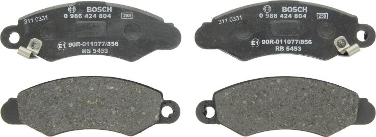 BOSCH 0 986 424 804 — Zestaw klocków hamulcowych, hamulce tarczowe