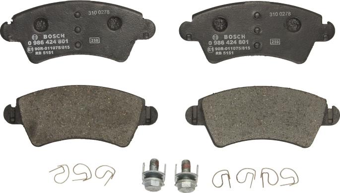 BOSCH 0 986 424 801 — Zestaw klocków hamulcowych, hamulce tarczowe
