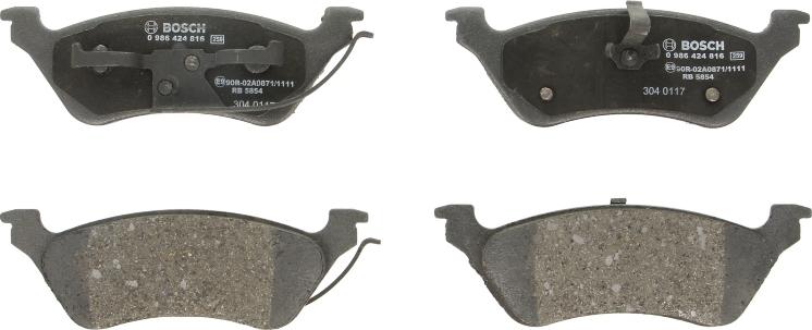 BOSCH 0 986 424 816 — Zestaw klocków hamulcowych, hamulce tarczowe