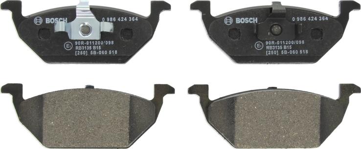 BOSCH 0 986 424 364 — Zestaw klocków hamulcowych, hamulce tarczowe
