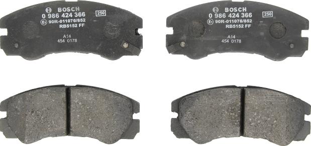 BOSCH 0 986 424 366 — Zestaw klocków hamulcowych, hamulce tarczowe