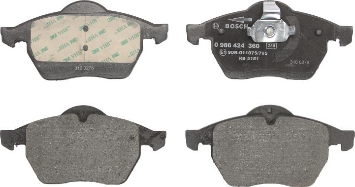 BOSCH 0 986 424 360 — Zestaw klocków hamulcowych, hamulce tarczowe