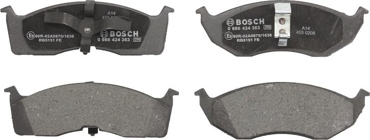 BOSCH 0 986 424 363 — Zestaw klocków hamulcowych, hamulce tarczowe