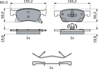 BOSCH 0 986 424 332 — Zestaw klocków hamulcowych, hamulce tarczowe