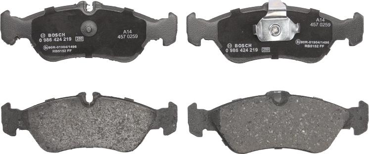 BOSCH 0 986 424 219 — Zestaw klocków hamulcowych, hamulce tarczowe