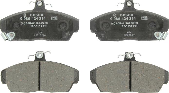 BOSCH 0 986 424 214 — Zestaw klocków hamulcowych, hamulce tarczowe