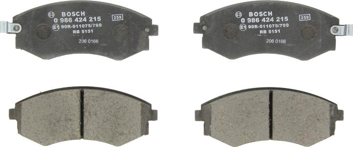 BOSCH 0 986 424 215 — Zestaw klocków hamulcowych, hamulce tarczowe