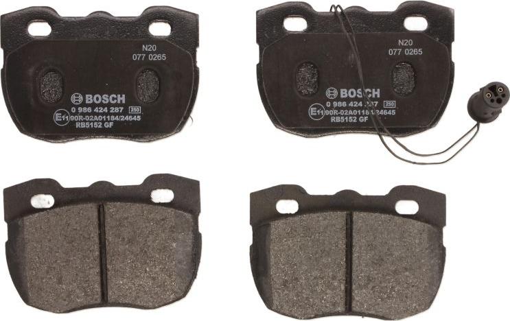 BOSCH 0 986 424 287 — Zestaw klocków hamulcowych, hamulce tarczowe