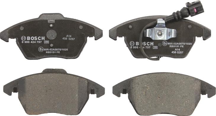 BOSCH 0 986 424 797 — Zestaw klocków hamulcowych, hamulce tarczowe