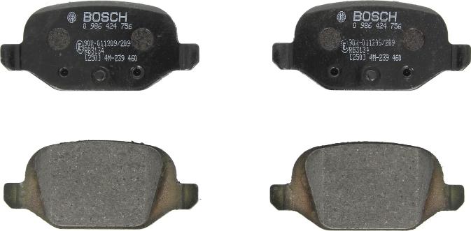 BOSCH 0 986 424 756 — Zestaw klocków hamulcowych, hamulce tarczowe