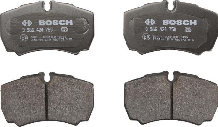 BOSCH 0 986 424 750 — Zestaw klocków hamulcowych, hamulce tarczowe