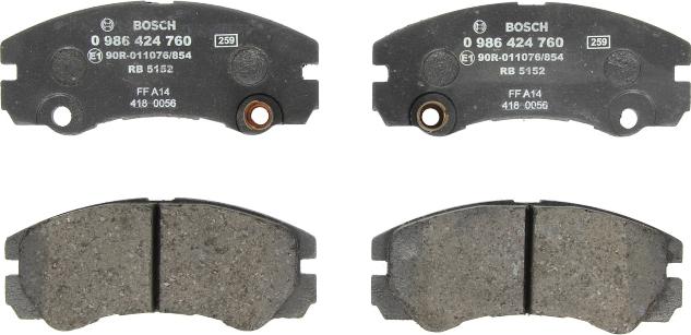 BOSCH 0 986 424 760 — Zestaw klocków hamulcowych, hamulce tarczowe