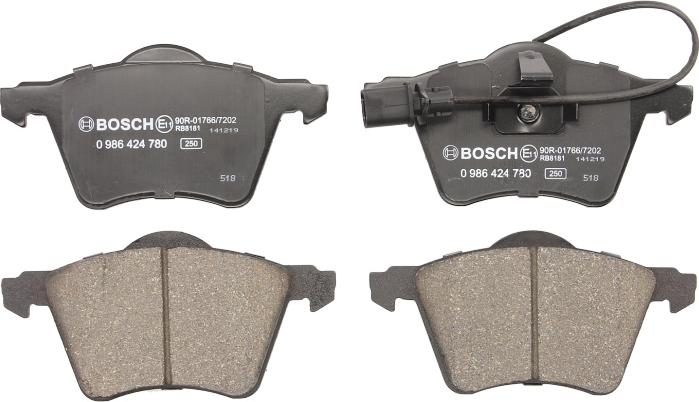 BOSCH 0 986 424 780 — Zestaw klocków hamulcowych, hamulce tarczowe
