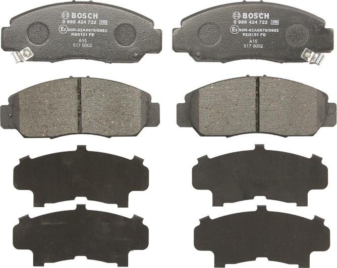 BOSCH 0 986 424 722 — Zestaw klocków hamulcowych, hamulce tarczowe
