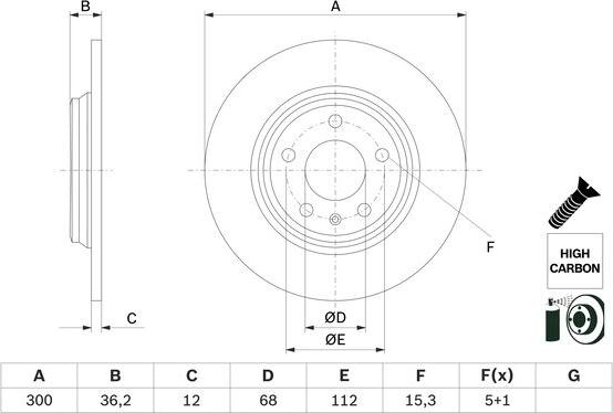 BOSCH 0 986 479 E33 - TARCZA HAM. AUDI T. A4-A5-A6-A7-Q5 1.4-4.0 07-