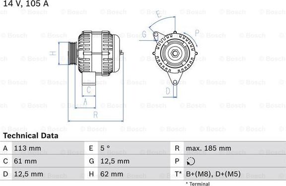 BOSCH 0 986 048 791 - ALTERNATOR OPEL 1.9CDTI ASTRA H-VECTRA C
