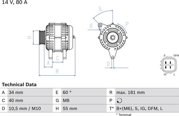 BOSCH 0 986 042 660 - ALTERNATOR TOYOTA AVENSIS 1.8 00- REGENEROWANY