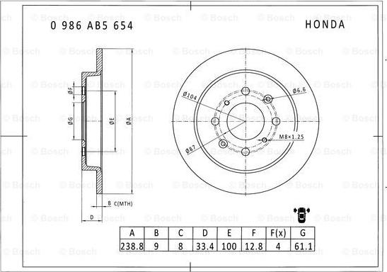 BOSCH 0 986 AB5 654 - Tarcza hamulcowa