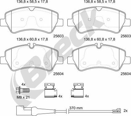 Breck 25603 00 703 10 — Zestaw klocków hamulcowych, hamulce tarczowe