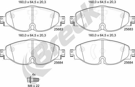 Breck 25683 00 701 10 — Zestaw klocków hamulcowych, hamulce tarczowe