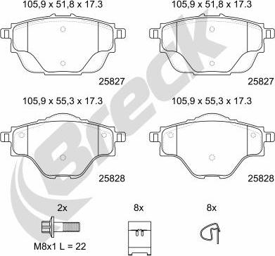 Breck 25827 00 704 00 — Zestaw klocków hamulcowych, hamulce tarczowe