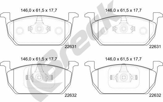 Breck 22631 00 701 00 — Zestaw klocków hamulcowych, hamulce tarczowe