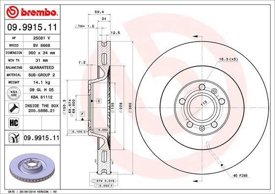 Brembo 09.9915.11 — Tarcza hamulcowa