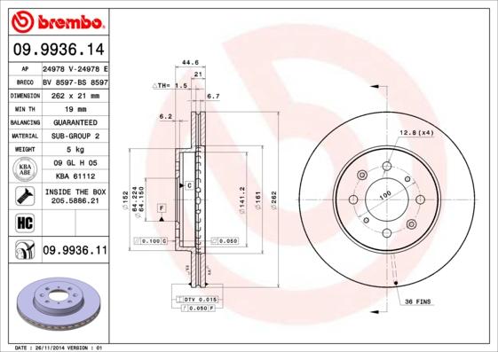 Brembo 09.9936.11 — Tarcza hamulcowa