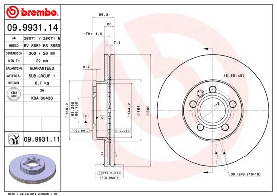 Brembo 09.9931.11 — Tarcza hamulcowa
