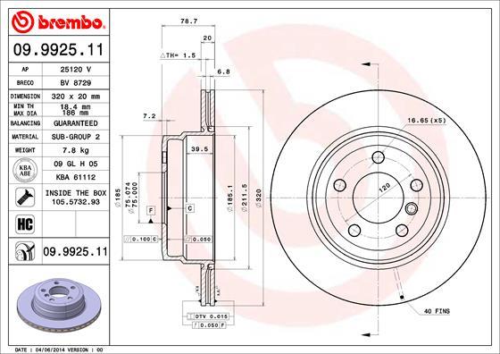 Brembo 09.9925.11 — Tarcza hamulcowa