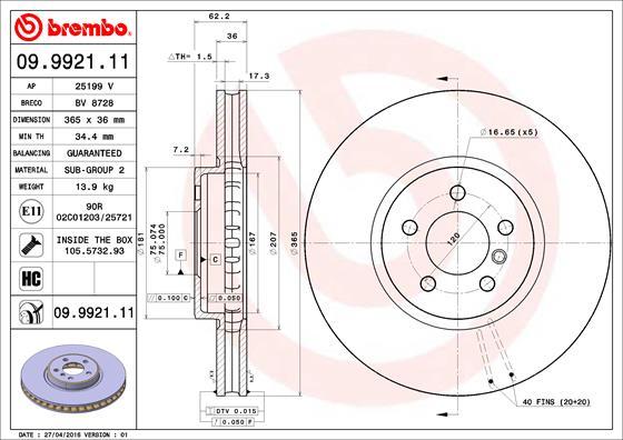 Brembo 09.9921.11 — Tarcza hamulcowa