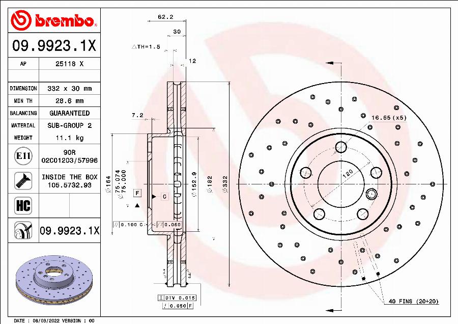 Brembo 09.9923.1X — Tarcza hamulcowa